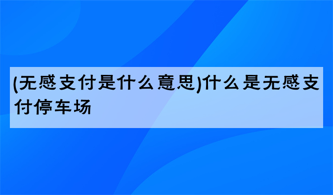 (无感支付是什么意思)什么是无感支付停车场